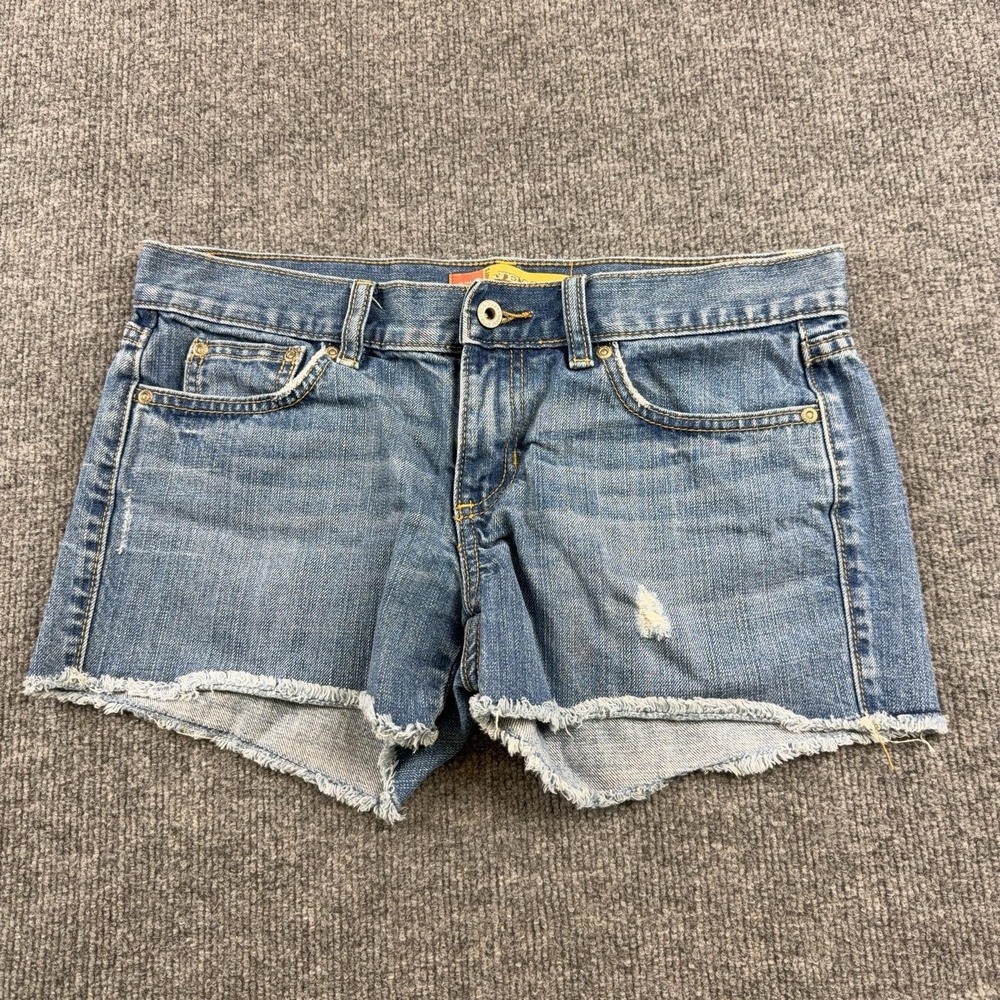 VTG Y2K Old Navy Shorts Womens 6 Blue Denim Cutoff Raw Hem Ultra Low Waist